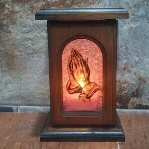 Vintage Wooden Praying Hands Candle Box Holder